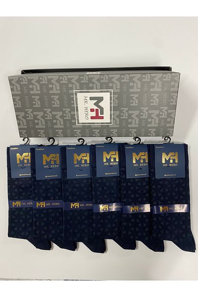 MRHERO Комплект от 6 мъжки дълги чорапи с аромат на парфюм в тъмносин бамбук