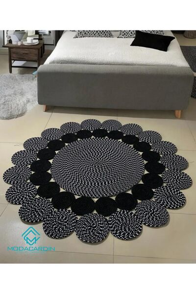 jute wicker hand-knitted rug washable double-sided round