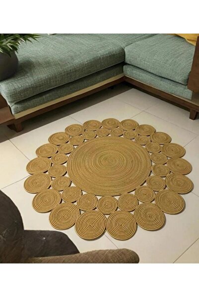 ModaCardin jüt hasır el örgüsü halı kilim yıkanabilir çift taraflı yuvarlak