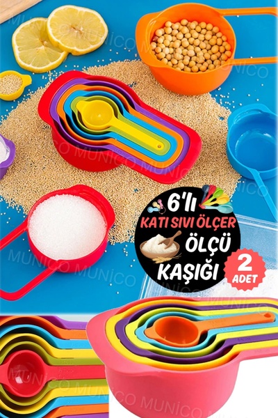 Munico 2 Adet 6'lı Ölçme Araçları Mutfak Ölçme Kaşıkları Çay Kaşığı Şeker Kaş...