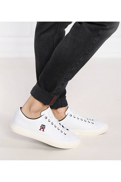 Tommy Hilfiger Men's Leather Beige Shoes - TH HI Vulc Street Low, FM0FM04740