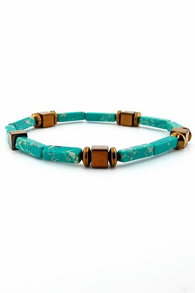 Solfera Men's Bracelet - Turquoise Green, Varicide and Bronze Hematite Natural Stone J0257