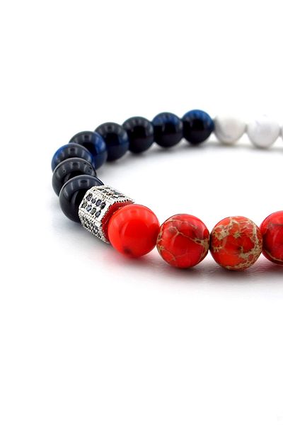 Solfera Men's Bracelet Variscite Howlite and Tiger Eye Zircon Stone - J0266