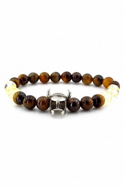 Solfera Men's Bracelet - Zircon Stone Viking Tiger Eye and Nude Stone, Natural J0248