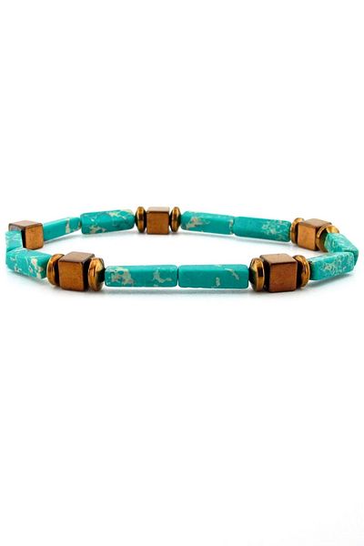 Solfera Men's Bracelet - Turquoise Green, Varicide and Bronze Hematite Natural Stone J0257
