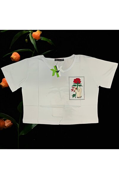 FG KONNİCHİWA Έντυπο γράμμα Γυναικείο Crop κοντομάνικο μπλουζάκι με απαλή υφή...