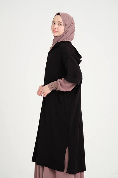 ZESA TASARIM Mercerized Long Casual Snap Closure Panco Hoodie