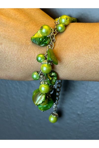 Gönülden Tasarım Green Natural Stone Women's Anklet Bracelet - Size 23