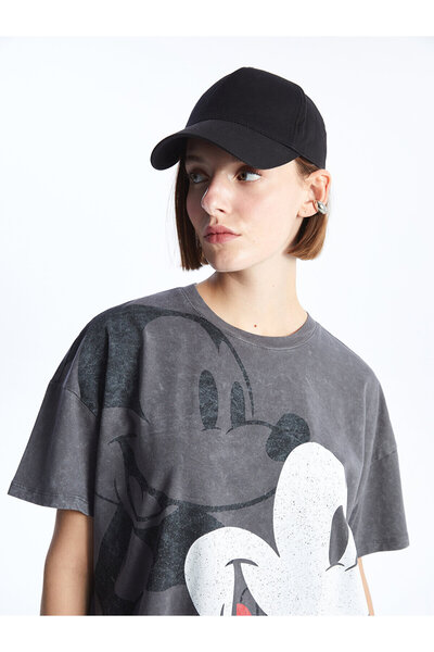 LC Waikiki Dámské oversize tričko Mickey Mouse s krátkým rukávem a výstřihem s potiskem