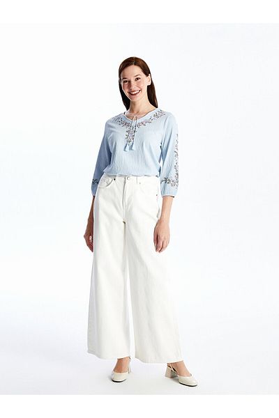 LC Waikiki V-Neck Women's Blouse with Embroidery Detail