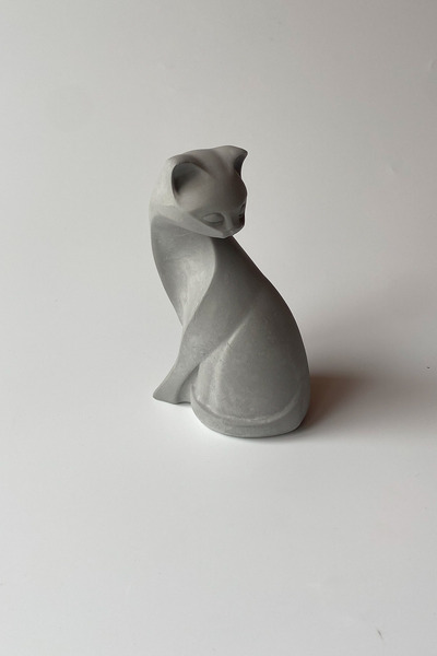 sin istanbul Dekoratif Kedi Obje Büst Gri