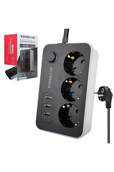Genel Markalar AKIM KORUMALI PRİZ ÜÇLÜ ANAHTARLI 2MT 3XUSB 10A 2500W WINNBOSS...