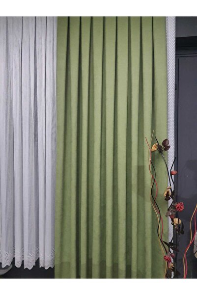 Karesi PRIPREPITĂ PENTRU UTILIZARE VERDE APĂ (VERDE FISTIC) PERDELE DE FOND PLATĂ CU EXTRAFORĂ FĂRĂ PĂRĂ, CU UN SOULĂT 9195