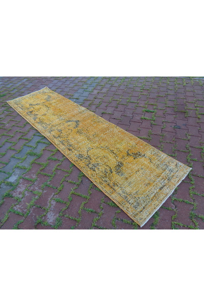 ŞAHMERDANOĞLU 78x285 Cm Sarı&Kahverengi El Dokuma Eskitme&Boyama Yolluk Yeni ...