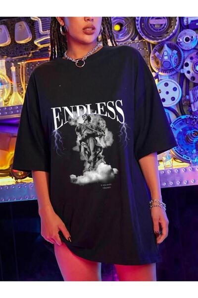 Toum Tricou supradimensionat unisex negru Damphaobi - Imprimat Endless