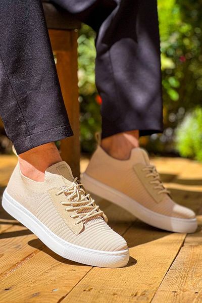 BZ Moda B110 BT Laced Orthopedic Sole Knitwear Ανδρικά αθλητικά παπούτσια μπεζ