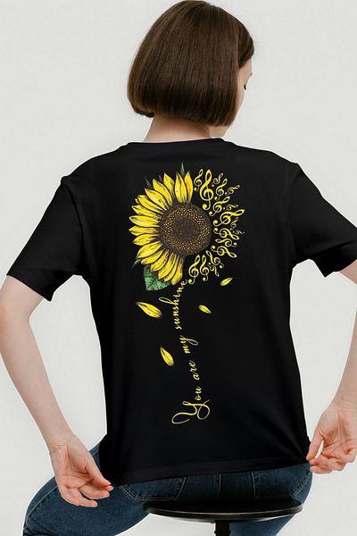 AEMİ Γυναικείο μπλουζάκι Sunflower Back Printed 100% Cotton Quality Oversize Μαύρο T-shirt