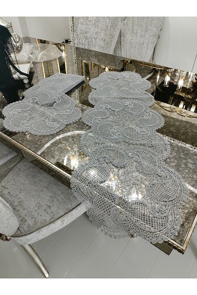 CAMİNHO DA LUA American Service - Special Embroidery Design Runner River Table and Presentation Set Dowry Holder