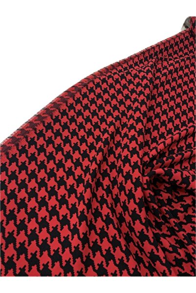 Evimmis Kazayağı Desenli Krep Kumaş Karmen Kırmızısı Elbiselik Eteklik Gömleklik Çift En:150 Cm