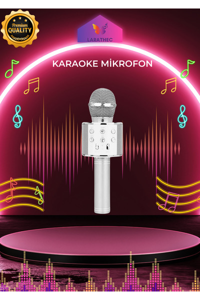 LaraThec Karaoke Mikrofon Aux Usb Ve Sd Kart Girişli Bluetooth Hoparlör Çocuk...