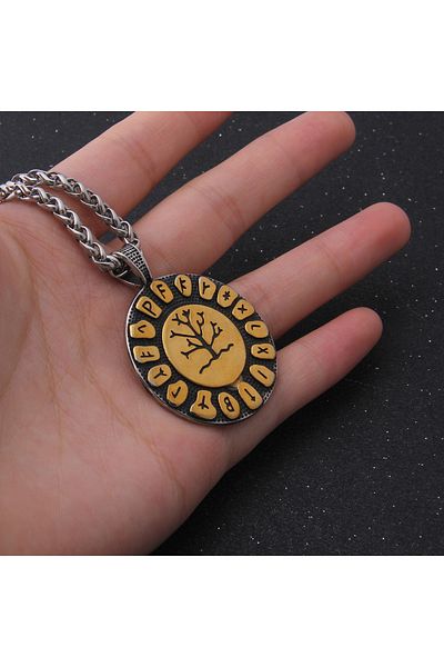 Viking Yggdrasill Scandinavian Mythology Patterned - 316L Runic Written Steel Necklace