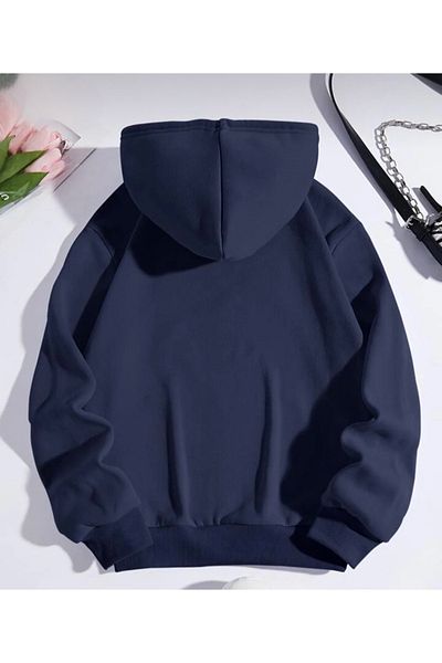 Topçu Navy Blue Hooded Unisex Sweatshirt
