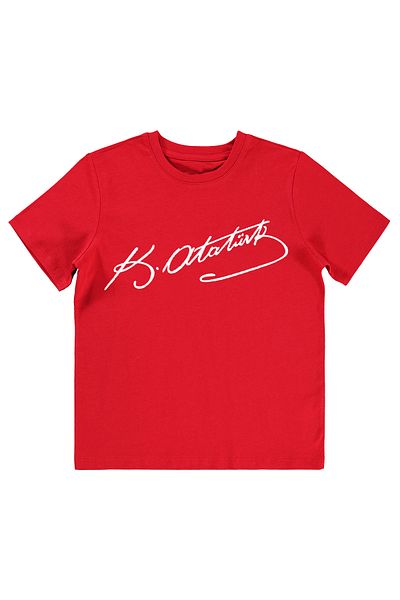 Çapıt Tricou roșu pentru copii cu imprimeu alb Ataturk Signature - 100% bumbac, mânecă scurtă