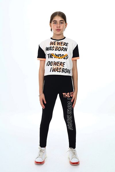 ANGELOS GIRLS Set crop top și pantaloni bloc pentru fetiță cu colanți pentru vârsta de 9-14 ani - 8006