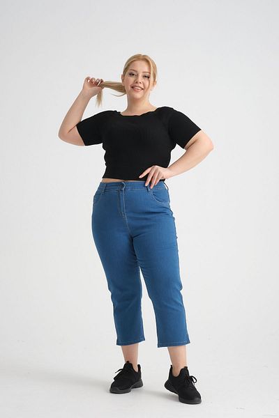 SERRA BÜYÜK BEDEN Denim Capri - Slit Detailed