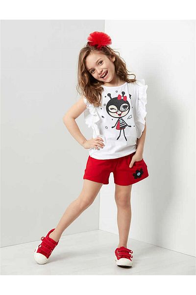 Denokids طقم شورت تي شيرت بوي لوف للفتيات CFF-19Y1-101