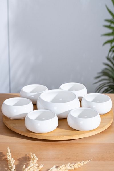 ACAR 7 Piece Pamira Bamboo Bowl Set - With Rotating Stand - YAM-06130