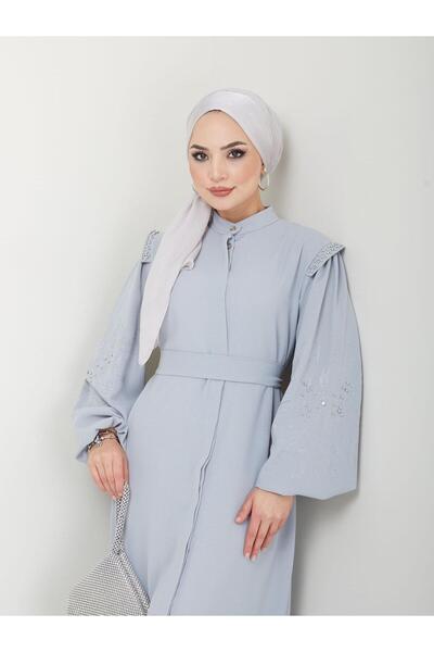 MODAMERSİ Gray Stoned Women's Ferace Abaya
