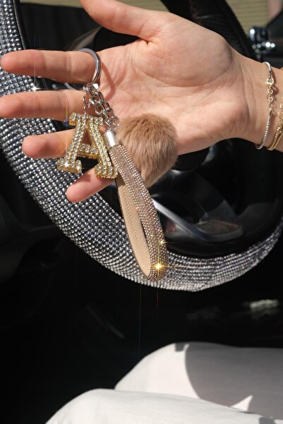 TASARIM ARABAM ATİKE ELİF AKIN Gold Angel Anahtarlık Minik Ponpon Harf Seçenekli