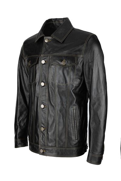 Tamer Tanca Genuine Leather Men's Black Coat