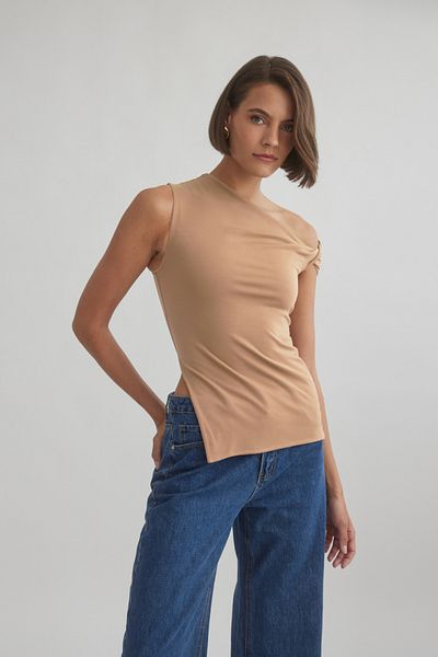 World Fashion Trends WFT4064B Μπλούζα με μονό χερούλι με σχισμή μακριά