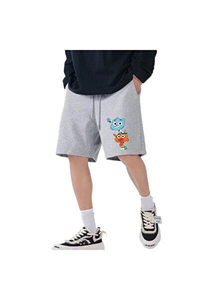 Gofeel Pofidi Tech  Gumball Baskılı Gri Unisex Penye Şort
