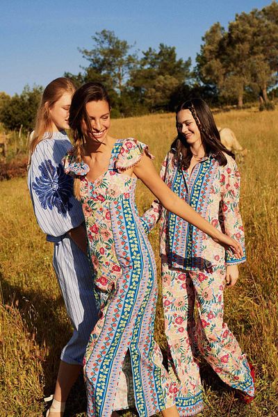 DeFacto Lug Von Siga X Popeline-Hose, weites Bein, weites Bein, gemustert, normale Taille, C1133ax24sm