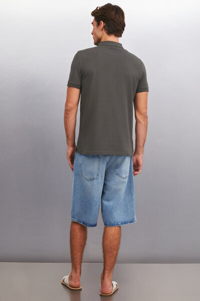 GRIMELANGE MARTEN Pánské bavlněné tričko s krátkým rukávem s krátkým rukávem v antracitové barvě