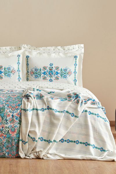 Karaca Home Двоен комплект плик за завивка и одеяло от 100% памук Arney Blue