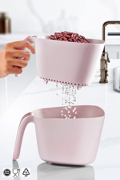 Open Home Concept 2.45lt Rice Pasta Vegetable Strainer with Handle and Double - Powder
