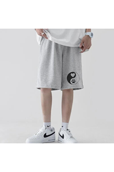 Gofeel Gray Unisex Combed Cotton Shorts - Day Light Yin Yang Cat Printed