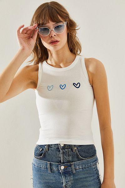 Bianco Lucci Heart Embroidered Thin Strap Women's Blouse - Combed Cotton60251200
