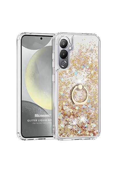 Microsonic TECNO Pova 4 Kılıf Glitter Liquid Holder Gold