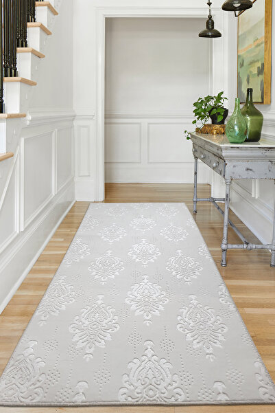 Babil Home Kaymaz Tabanlı Kesme Kabartmalı Salon Koridor Mutfak Hali Krem Yol...