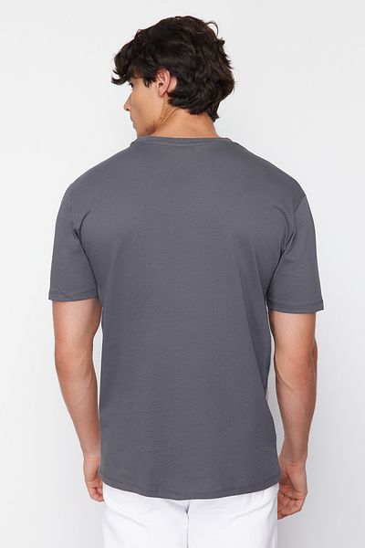 Trendyol Collection Anthrazitfarbenes T-Shirt mit normalem Schnitt und Farbblock, 100 % Baumwolle, TMNSS24TS00076