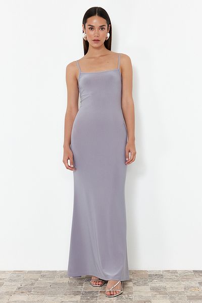 Trendyol Collection Gray Fitted/Fitted Straps Maxi Flexible Knitted Maxi Dress TWOSS23EL02435