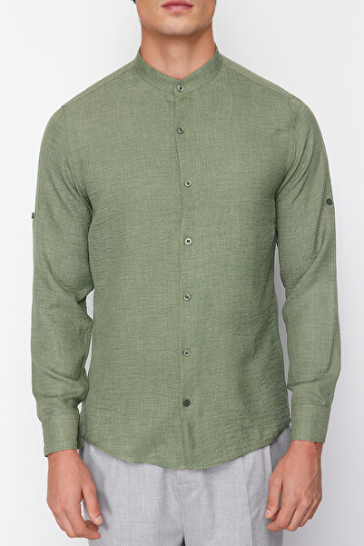 Trendyol Collection Χακί Slim Fit Άνετο πουκάμισο γιακά TMNSS24GO00031