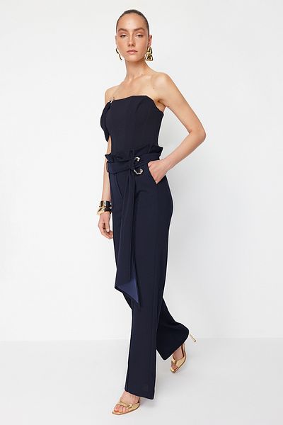 Trendyol Collection X Zeynep Tosun sötétkék kötött kiegészítő részletes nadrág TCLSS24PL00000