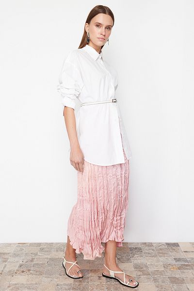 Trendyol Modest Dusty Rose plisovaná saténová tkaná sukně TCTSS24EE00018