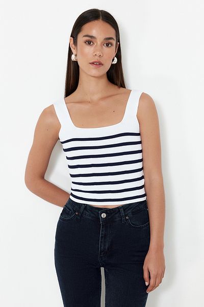 Trendyol Collection Ecru Basic pruhovaná plesová pletená halenka TWOSS24BZ00625